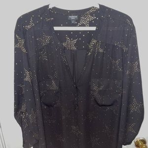 torrid Harper - Black With Gold Star Georgette Pullover Tunic Blouse